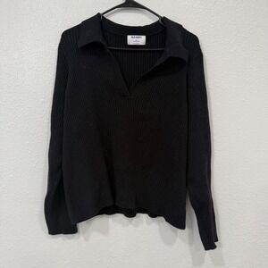 OLD NAVY Womens Black Ribbed Collared V Neck Sweater Pullover XXL